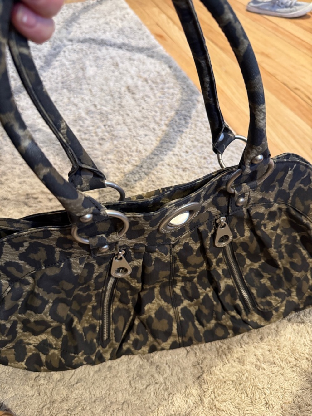 Leopard Print Shoulder Bag in Black and Green Camo bag